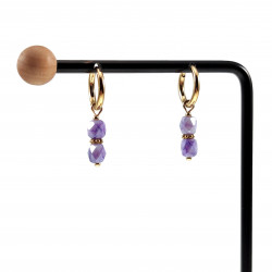 ∅14mm Oorbellen Dames - Verguld RVS - Oorringen met Lila Glaskralen
