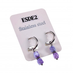 ∅14mm Oorbellen Dames - Gepolist RVS - Oorringen met Lila Glaskralen