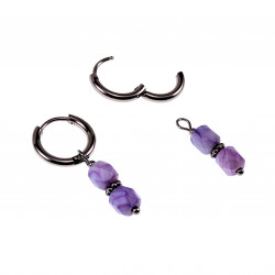 ∅14mm Oorbellen Dames - Gepolist RVS - Oorringen met Lila Glaskralen