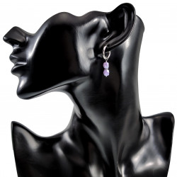 ∅14mm Oorbellen Dames - Gepolist RVS - Oorringen met Lila Glaskralen