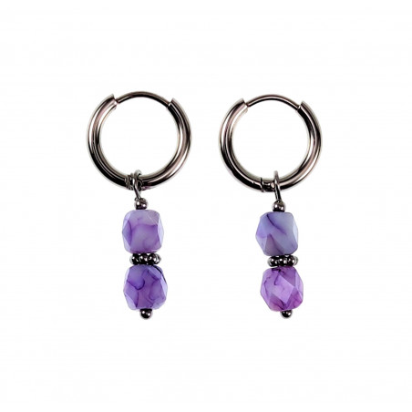∅14mm Oorbellen Dames - Gepolist RVS - Oorringen met Lila Glaskralen