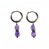 ∅14mm Oorbellen Dames - Gepolist RVS - Oorringen met Lila Glaskralen