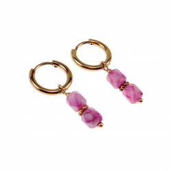 ∅14mm Oorbellen Dames - Verguld RVS - Oorringen met Roze Glaskralen