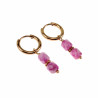 ∅14mm Oorbellen Dames - Verguld RVS - Oorringen met Roze Glaskralen