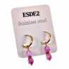 ∅14mm Oorbellen Dames - Verguld RVS - Oorringen met Roze Glaskralen