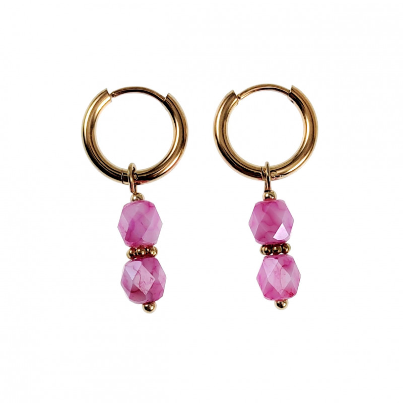 ∅14mm Oorbellen Dames - Verguld RVS - Oorringen met Roze Glaskralen ∅14mm Oorbellen Dames - Verguld RVS - Oorringen met Roze Glaskralen