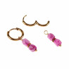 ∅14mm Oorbellen Dames - Verguld RVS - Oorringen met Roze Glaskralen