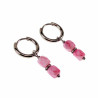 ∅14mm Oorbellen Dames - Gepolist RVS - Oorringen met Roze Glaskralen Hanger