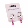 ∅14mm Oorbellen Dames - Gepolist RVS - Oorringen met Roze Glaskralen Hanger
