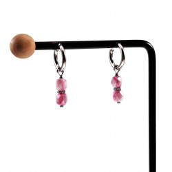 ∅14mm Oorbellen Dames - Gepolist RVS - Oorringen met Roze Glaskralen Hanger