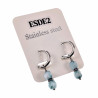 ∅14mm Oorbellen Dames - Gepolist RVS - Oorringen met Lichtblauwe Glaskralen Hanger