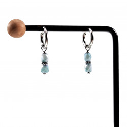 ∅14mm Oorbellen Dames - Gepolist RVS - Oorringen met Lichtblauwe Glaskralen Hanger