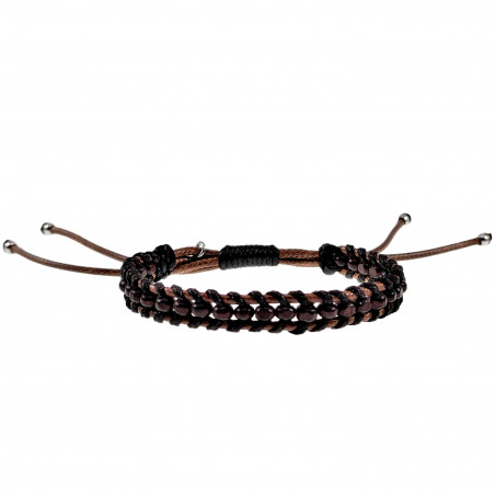 Handgemaakt Macramé Armband Unisex Gewaxt Leerdraad Bruin-Zwart - RVS