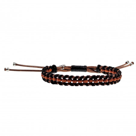 Handgemaakt Macramé Armband Unisex Gewaxt Leer Lichtbruin-Zwart - RVS