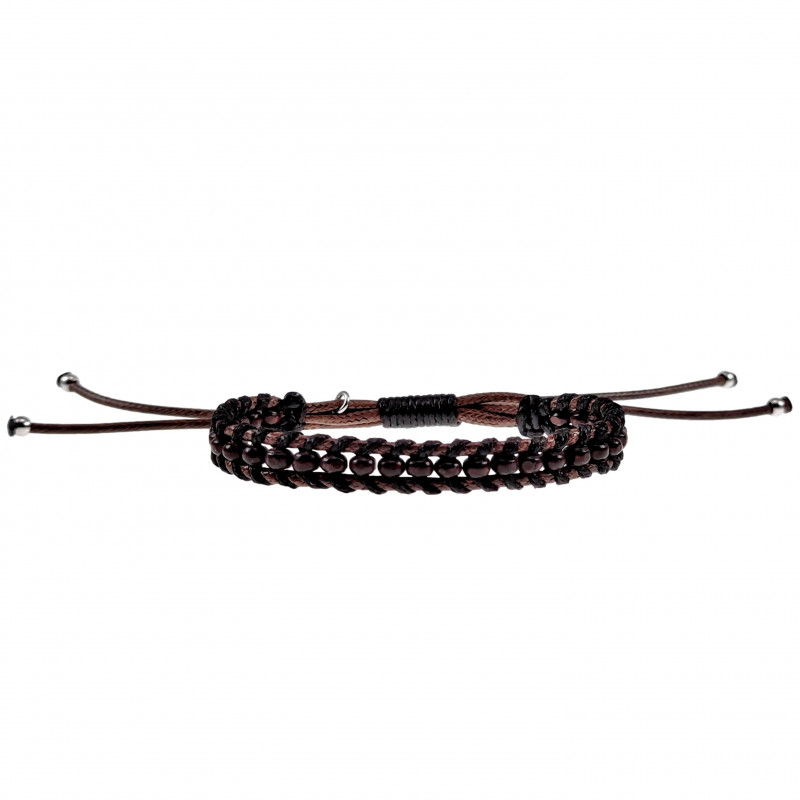 Macramé Armband Unisex - Gewaxt Leerdraad Donkerbruin-Zwart - RVS - Handgemaakt Armband