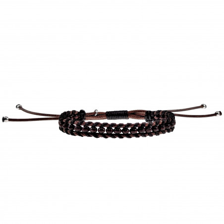 Handgemaakt Macramé Armband Unisex Gewaxt Leer Donkerbruin-Zwart - RVS