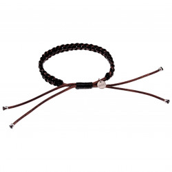 Handgemaakt Macramé Armband Unisex Gewaxt Leer Donkerbruin-Zwart - RVS