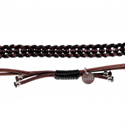 Handgemaakt Macramé Armband Unisex Gewaxt Leer Donkerbruin-Zwart - RVS