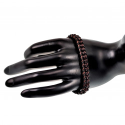 Handgemaakt Macramé Armband Unisex Gewaxt Leer Donkerbruin-Zwart - RVS