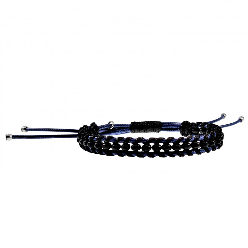 Macramé Armband Unisex - Gewaxt Leerdraad Blauw-Zwart - RVS - Handgemaakt Armband