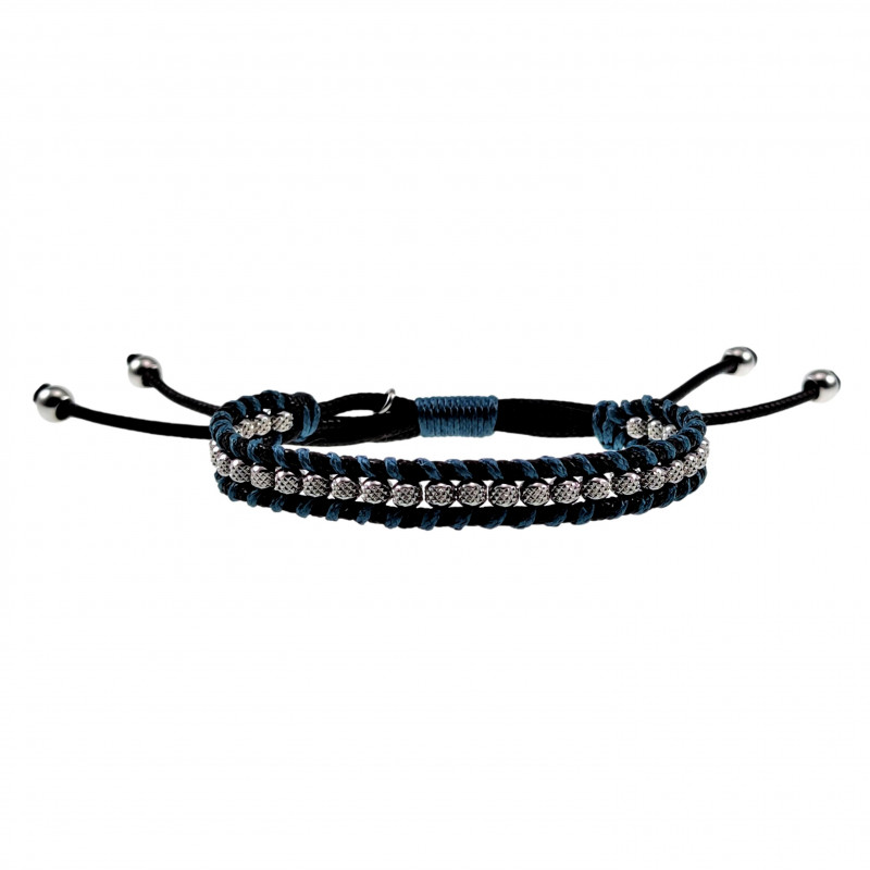 Macramé Armband Unisex - Gewaxt Leerdraad Navi Blauw-Zwart - RVS Macramé Armband Unisex - Gewaxt Leerdraad Navi Blauw-Zwart - RVS