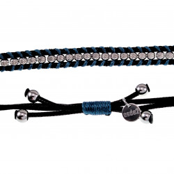 Macramé Armband Unisex - Gewaxt Leerdraad Navi Blauw-Zwart - RVS