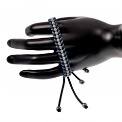 Macramé Armband Unisex - Gewaxt Leerdraad Navi Blauw-Zwart - RVS