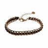 Verguld RVS Armband Dames - Cubaanse Schakelsarmband met Bruin Koord