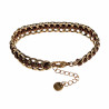 Verguld RVS Armband Dames - Cubaanse Schakelsarmband met Bruin Koord