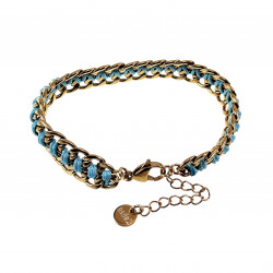 Verguld RVS Armband Dames Cubaanse Schakelsarmband met Lichtblauw Koord