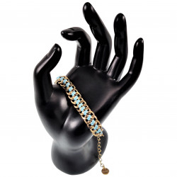 Verguld RVS Armband Dames Cubaanse Schakelsarmband met Lichtblauw Koord
