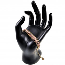 18cm tot 22cm Armband Dames - Breed - Verguld RVS - Cubaanse Schakelsarmband met Roze Koord - Verstelbaar