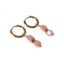 ∅14mm Oorbellen Dames - Verguld RVS - Oorringen met Koraalroze Kleur Glaskralen Hanger