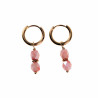 ∅14mm Oorbellen Dames - Verguld RVS - Oorringen met Koraalroze Kleur Glaskralen Hanger