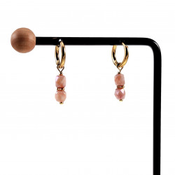 ∅14mm Oorbellen Dames - Verguld RVS - Oorringen met Koraalroze Kleur Glaskralen Hanger