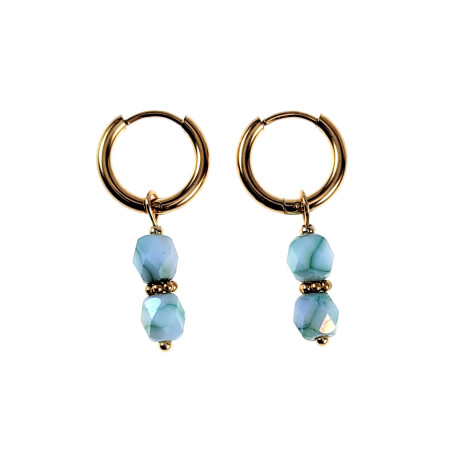 Oorbellen Dames - Gepolist RVS - Oorringen met Turkooisgroene Glaskralen