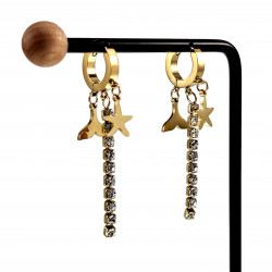 Oorbellen Dames - Verguld RVS - Oorringen met Drie Hanger