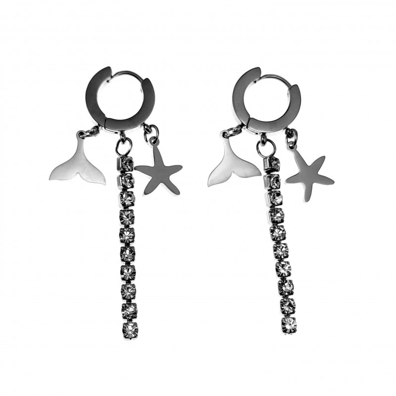Oorbellen Dames - Gepolijst RVS - Oorringen met Drie Hanger Oorbellen Dames - Gepolijst RVS - Oorringen met Drie Hanger