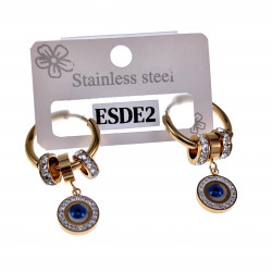 Lange Oorbellen Dames - Verguld RVS - ∅20mm Oorringen met Turks Oog Hanger