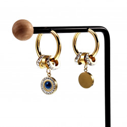 Lange Oorbellen Dames - Verguld RVS - ∅20mm Oorringen met Turks Oog Hanger