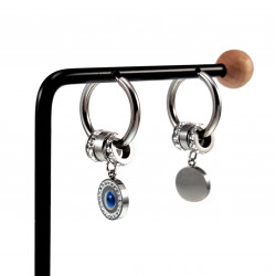 Lange Oorbellen Dames - Gepolijst RVS - ∅20mm Oorringen met Turks Oog Hanger