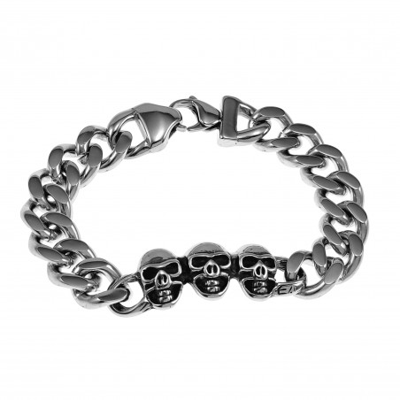 Armband Heren - RVS 316L - Cubaanse Schakelarmband met Schedelhoofden