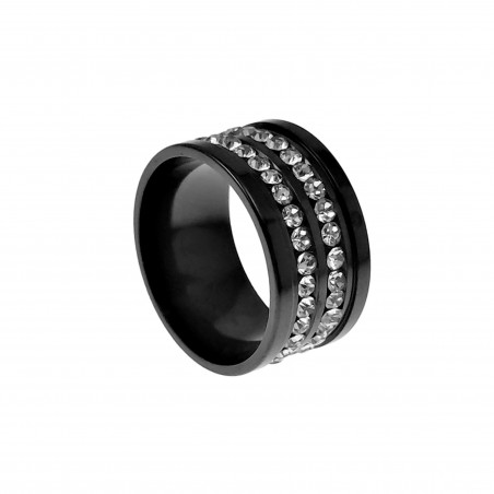 Ring Dames - Gepolijst Zwart PVD-Coating RVS Brede Ring met Zikonia's