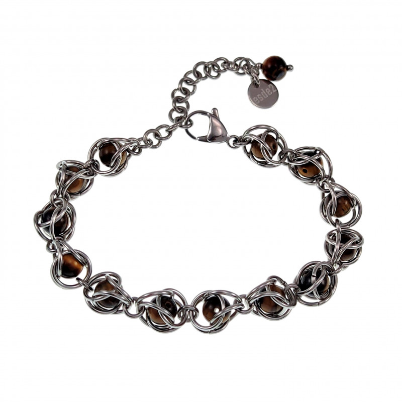 Dames Armband met Tijgeroogsteen RVS Verstelbaar Schakelsarmband Dames Armband met Tijgeroogsteen RVS Verstelbaar Schakelsarmband