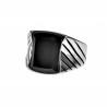 Ring Heren - Gepolijst RVS - Golvende Ring - Zegelring met Onyx Steen