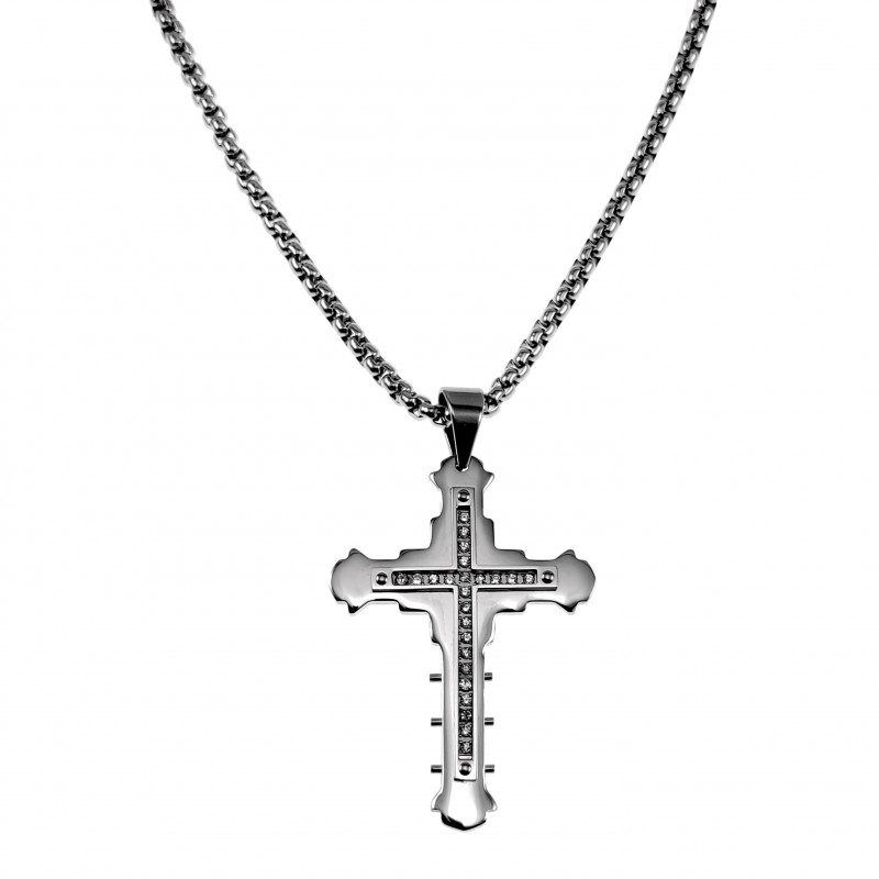 60cm x 5mm Jasseron Ketting + Kruis Hanger Heren - Gepolist RVS 60cm x 5mm Jasseron Ketting + Kruis Hanger Heren - Gepolist RVS