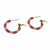 ∅27mm Oorbellen Dames - Verguld RVS - Oorringen met Roze-Gebroken Wit Polymeerklei