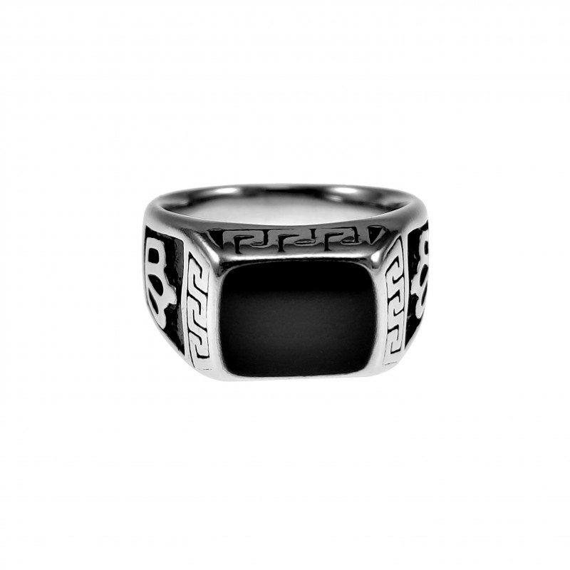 Ring Heren Kroon Design - Gepolijst RVS - Zegelring met Zwarte Emaille Ring Heren Kroon Design - Gepolijst RVS - Zegelring met Zwarte Emaille