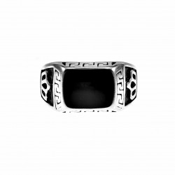 Ring Heren Kroon Design - Gepolijst RVS - Zegelring met Zwarte Emaille