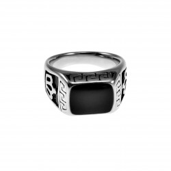 Ring Heren Kroon Design - Gepolijst RVS - Zegelring met Zwarte Emaille